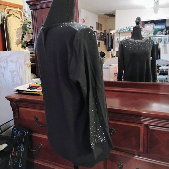 Black Long Sleeve Sequence Blouse - Picture 4 of 6